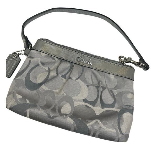 COACH WRISTLET BAG CANVAS LEATHER SIGNATURE GRAY PLEATED AESTHETIC KAWAII - Picture 13 of 16